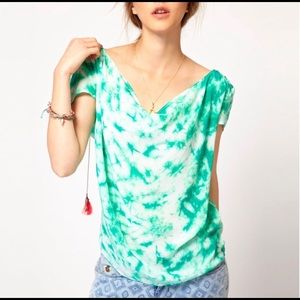 Maison Scotch green and white Silk tie-dye top